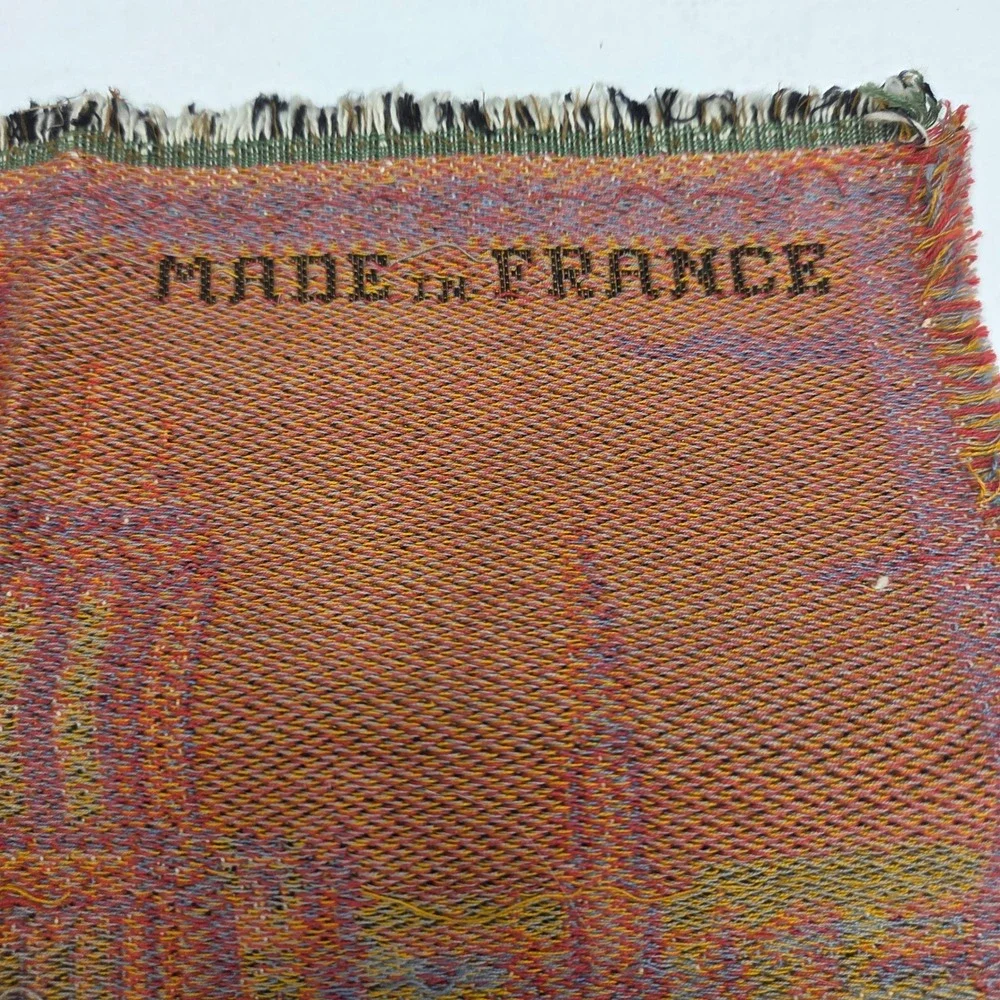 Vintage Paris Notre Dame Woven Tapestry Wall Hanging Made in France 12x12 Multi